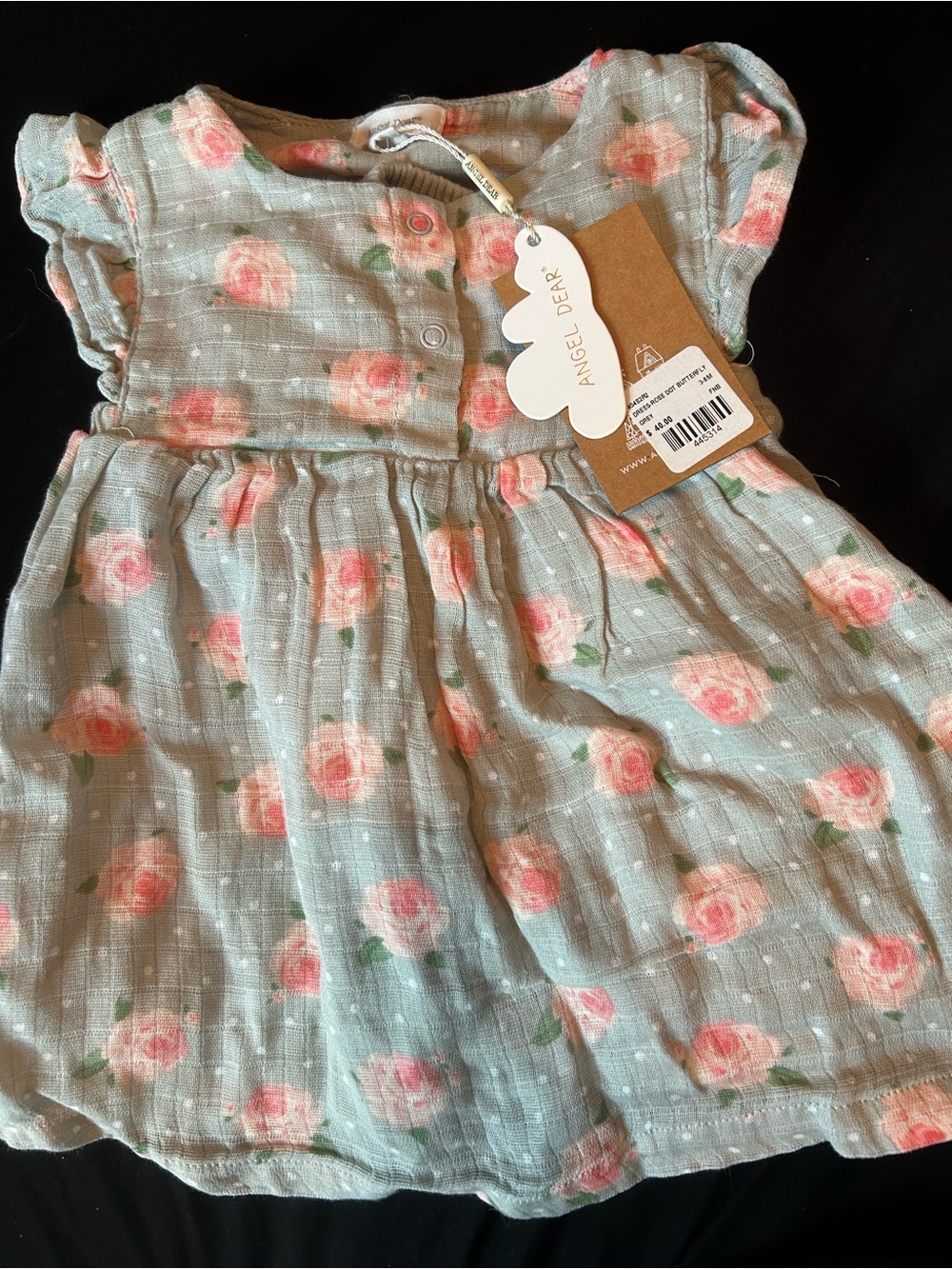 Angel Dear Grey Floral Baby Dress with Pink Roses
